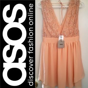 NWT ASOS PEACH BEADED LACE MINI DRESS